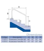 Pasamanos sencillo 60″ en acero inoxidable - Imagen 2